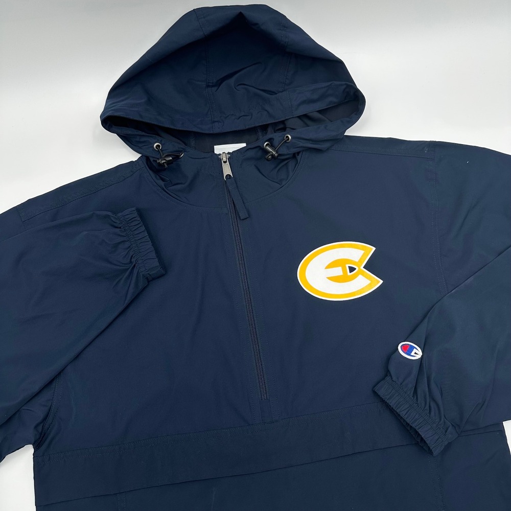 Champion Mens Small Navy Blue Half Zip Anorak Windbreaker Jacket Hooded UW-EC